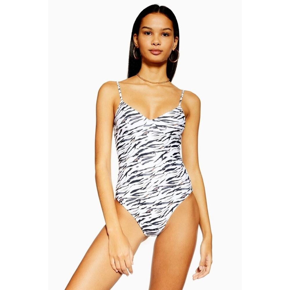 Topshop Black and White Zebra Print One Piece Swimsuit